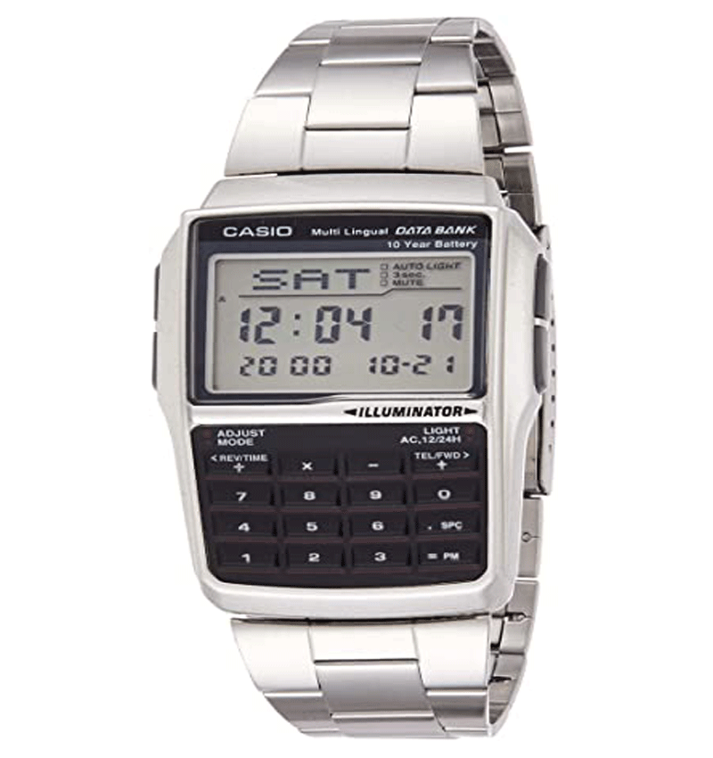 Casio DBC-32D-1A Reloj de calculadora de datos de acero plateado para  hombre, plateado, Digital